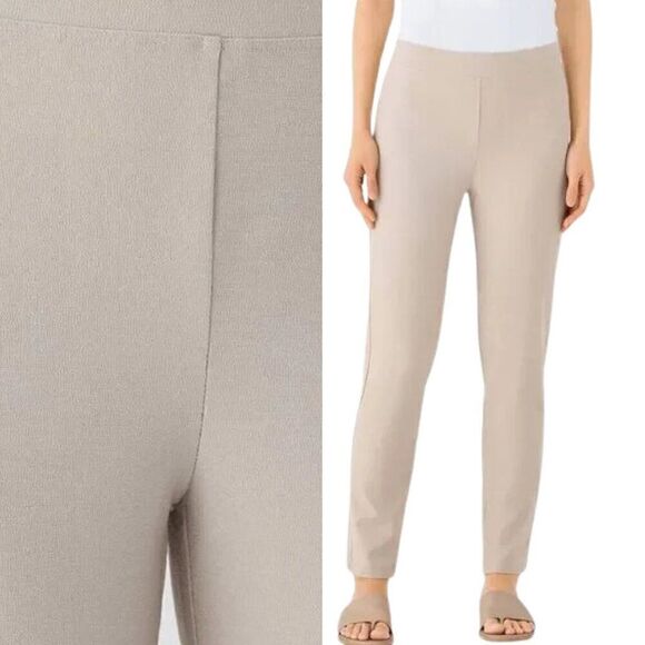 NWT Eileen Fisher Washable Stretch Crepe Slim Fit Ankle Length Wheat Cream Pants - Picture 1 of 10